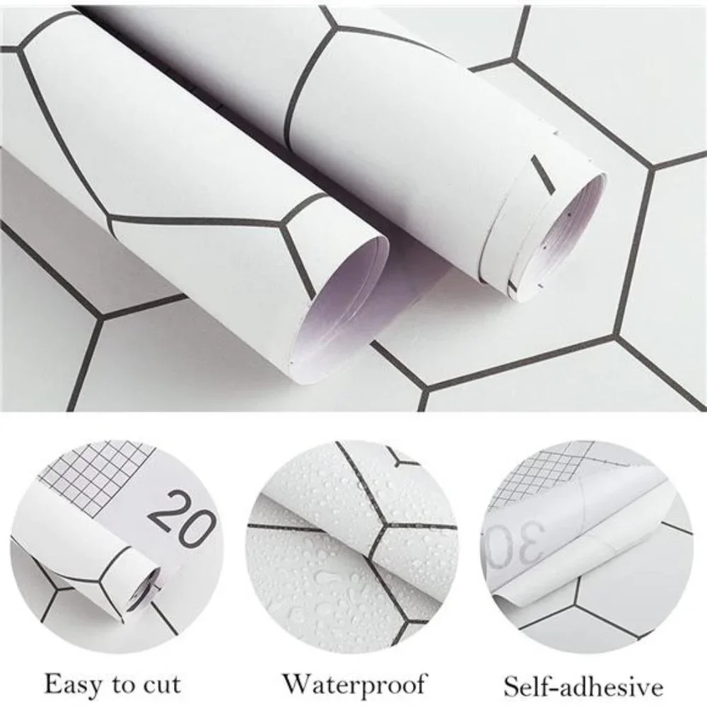 White Hexagon White Vinyl Wallpaper 59